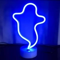 Blue neon wave light with white base, modern decorative LED night light for bedroom - New Ghost