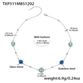 Technical drawing of stainless steel necklace with blue glass stone and size specs - Steel Necklace - Mixed Blue Glass Stone
