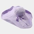Summer purple striped wide brim sun hat with foldable bow decoration for beach - One Size / Bowknot Light Purple