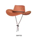 Retro brown western cowboy hat in coffee color with woven band and chin strap - One Size (54-58cm) / Brown