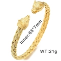 Bracelet jonc tête de loup tressé en acier titane doré pour hommes, diamètre 65x7mm - Or (KB97926-K)