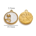 Stainless steel oil painting style pendant with white enamel and golden leaf carving - Round Leaf Pendant (Z2352GB) / White