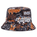 Close-up of urban graffiti patterns and fabric texture on a street art bucket hat - Retro Art Graffiti (11)