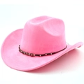 Detailed view of pink suede fedora hat with bohemian beaded woven band decoration - M (56-58cm) / Magenta