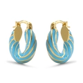 Golden twisted hoop earrings featuring vibrant sky blue enamel drip oil finish - Blue