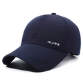 Navy blue breathable baseball cap with laser-cut holes and Ruiee logo on white background - Adjustable / Navy Blue