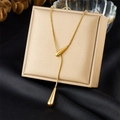 Gold minimalist stainless steel snake chain necklace with water drop pendant on silk - Golden (N3314)