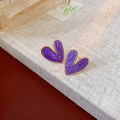 Élégantes boucles d'oreilles cœur en émail violet avec bordure dorée et fini marbré - Style Coeur Texture Sables Mouvants Violets (37# Tige en Argent-Violet-Coeur)