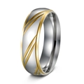 Bague minimaliste bicolore en acier inoxydable doré et argenté avec lignes gravées - US 6 / Style homme 6MM