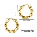Bamboo textured 18K gold-plated hollow hoop earrings with 3cm diameter and 7g weight - Gold Small Bamboo Hollow Earrings (MS-120)
