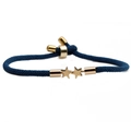 Blue adjustable braided rope bracelet with golden star charms and metal slide closure - Blue Pentagram