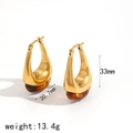 Vintage Bernstein-Resin-Ohrringe mit 18 Karat Goldauflage in U-Form Tropfendesign, 33mm - Bernstein Wassertropfen Form (TE60244-RD)