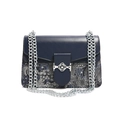 Dark blue chain shoulder bag with elegant patterned design and silver buckle - Blue