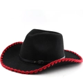 Classic black wool fedora with red stitched brim and buckled leather band for men and women - M (56-58cm) / Black With Red Edge