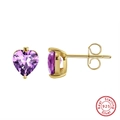 Elegant gold plated s925 silver heart stud earrings with purple gemstone - Purple Heart Pin Stud - Gold