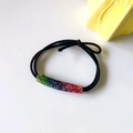 Elastico per capelli con strass arcobaleno e fascia elastica nera a tre fili alla moda - Colorato