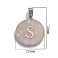 Pink shell round pendant with silver letter S detail, size 32mm by 22mm for DIY necklace - Steel S