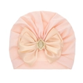 Rosa Baby Turban Mütze mit großer Satinschleife und Strassstein-Verzierung für Babys - Blassgrün