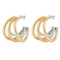 Fashionable layered C-shape earrings in mixed 18K gold and silver stainless steel finish - Five-line Spliced Bicolor Style (MS-156)
