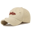 Casquette de baseball beige usée avec broderie Amigo et détails déchirés vintage - Beige Clair