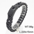 Men's matte black titanium steel Cuban chain bracelet 15mm width 220mm length - 15mm Black