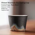 Minimalist Japanese style ceramic tea cup in matte black with mountain pattern 50ml - Tapered Cup / Matte Black