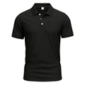 Close-up of black polo shirt label showing XXL size and 100% polyester mesh fabric - Black