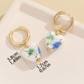 Blue flower heart ceramic pendant earrings with gold hoops showing 3.8cm length - Blue Floral Porcelain Heart