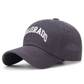 Dark grey cotton baseball cap with white Colorado embroidery and a soft top design - Adjustable / Normal Quality (Polyester Cotton) / Gray