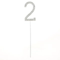 Number 2 silver alloy cake topper with glittering rhinestones for birthday party decor - Number 2 / Silver