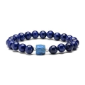 Lapis Lazuli beaded bracelet featuring a square natural stone pendant and silver accents - Lapis Lazuli