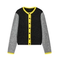 Chaqueta de punto con bloques de color negro y gris y bordes amarillos - S / Color Block