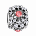 Silver snowflake bead with pink crystals and pave-set rhinestones for DIY bracelets - Pink Flower Cluster Shape / Pink