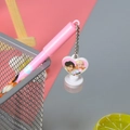 Pink BTS character pendant gel pen with a heart-shaped charm and metal ball chain - BTS Stamp - Pink