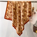 Elegante foulard in seta 90cm con stampa geometrica e bordo arancione a contrasto - Arancione