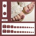Deep dusty rose solid color press-on toenails in a shiny finish 24pcs kit F155 - Retro Red Brown (F155) / Glue Type