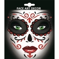 Glitzer-Gesichtstattoos zum Tag der Toten mit Totenkopfdesign und roten Strasssteinen - Rot