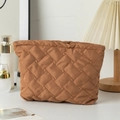 Close-up of brown quilted cosmetic bag texture with neat stitching in a lifestyle setting - 27*6.5*17.5cm / Dark Coffee