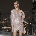 Champagne wikkeljurk met lovertjes v-hals en lange mouwen voor elegante avondkleding - XS / Champagne