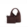 Two-piece set with dark brown woven tote bag and matching zippered storage pouch - Coffee