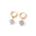Détails de boucles d'oreilles créoles dorées avec pendentifs cœur en agate violette - Or + Pierre Grise