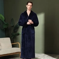 Peignoir long pour homme en flanelle bleu marine avec col châle et ceinture pour l'hiver - M / Bleu marine
