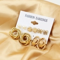 Lot de 6 paires de boucles d'oreilles dorées géométriques C avec perles et papillons - Ensemble Perle Spirale Papillon (Z29)