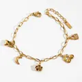 Bracciale di perline in acciaio inossidabile dorato con ciondoli cuore luna e fiori - Oro (KB909)