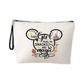 White canvas pouch with black wrist strap featuring snacks and magic Mickey graphic - Cream Cartoon Print-With Wrist Strap (xy-090) / 17*25cm