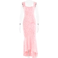 Abito a sirena rosa floreale con spalle scoperte e dettagli increspati su sfondo bianco - S / Rosa