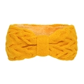 Detail of yellow knit headband with fleece lining and twisted bow texture for winter - Ginger Yellow