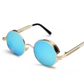 Retro steampunk sunglasses with golden frame and sky blue reflective lenses - Gold Frame Blue Reflective C11