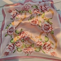 Pink silk square scarf with vintage paisley, red floral prints and harness motifs - Pink Floral Square Scarf / 65