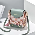 Sage green and pink plaid mini crossbody bag with cartoon tiger and silk scarf handle - Green